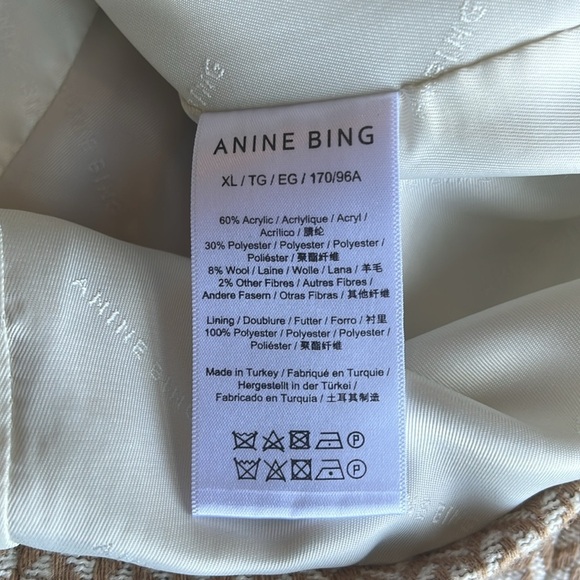 Anine Bing | Fishbone Double Breasted Tan & Cream Blazer Jacket Wool Blend XL - Picture 9 of 11